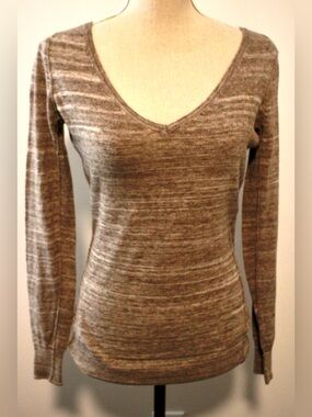 A.N.A. A New Approach Tan Brown Long Sleeve V Neck Knit Sweater Top Size S